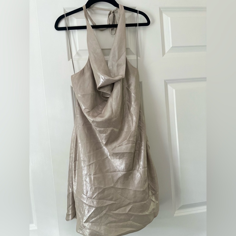 Zara Shimmer Cowl Neck Mini Dress